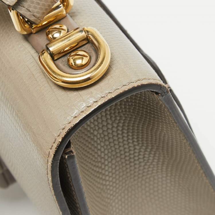 Pre Owned Dolce & Gabbana Grey Lizard Embossed Leather Small Lucia Top Handle Bag