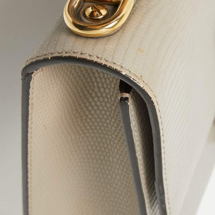 Pre Owned Dolce & Gabbana Grey Lizard Embossed Leather Small Lucia Top Handle Bag