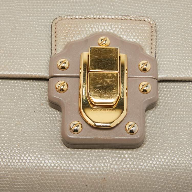 Pre Owned Dolce & Gabbana Grey Lizard Embossed Leather Small Lucia Top Handle Bag