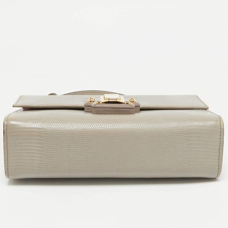 Pre Owned Dolce & Gabbana Grey Lizard Embossed Leather Small Lucia Top Handle Bag