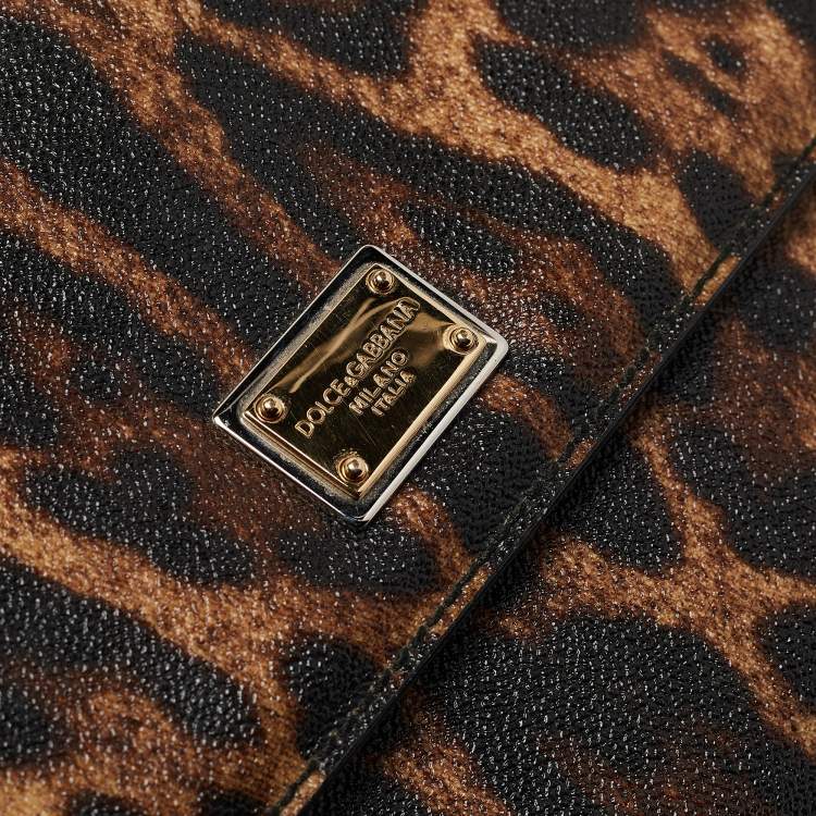 Pre Owned Dolce & Gabbana Black/Beige Leopard Print Coated Canvas and Leather Large Miss Sicily Top Handle Bag