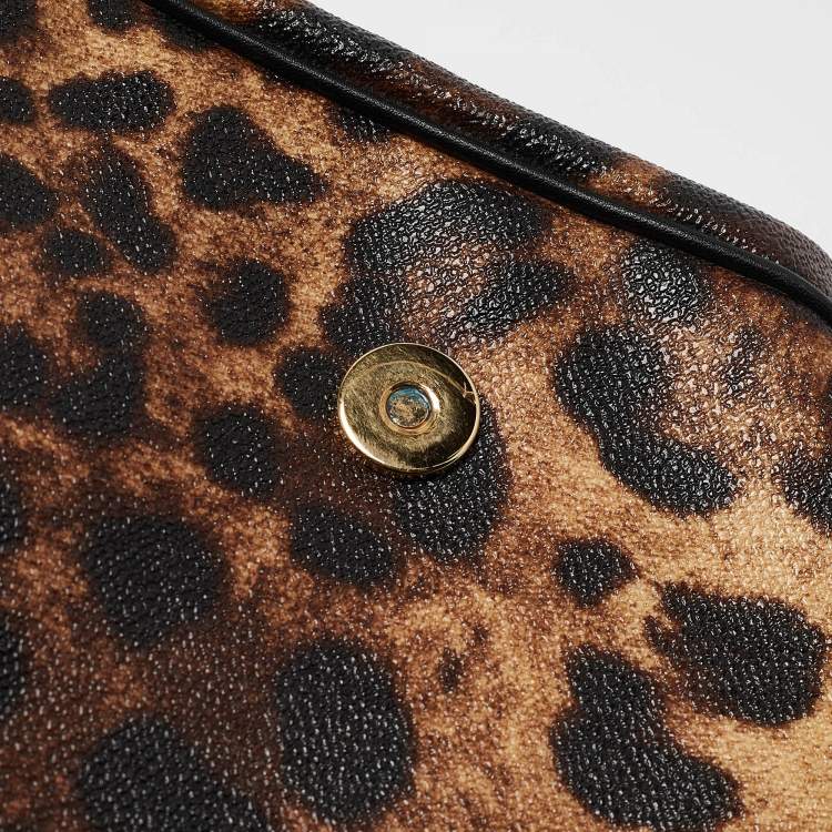 Pre Owned Dolce & Gabbana Black/Beige Leopard Print Coated Canvas and Leather Large Miss Sicily Top Handle Bag