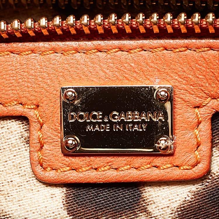 Pre Owned Dolce & Gabbana Orange Crochet Straw Padlock Top Handle Bag