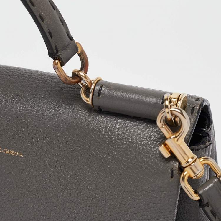 Pre Owned Dolce & Gabbana Grey Leather Miss Sicily Stitch Top Handle Bag