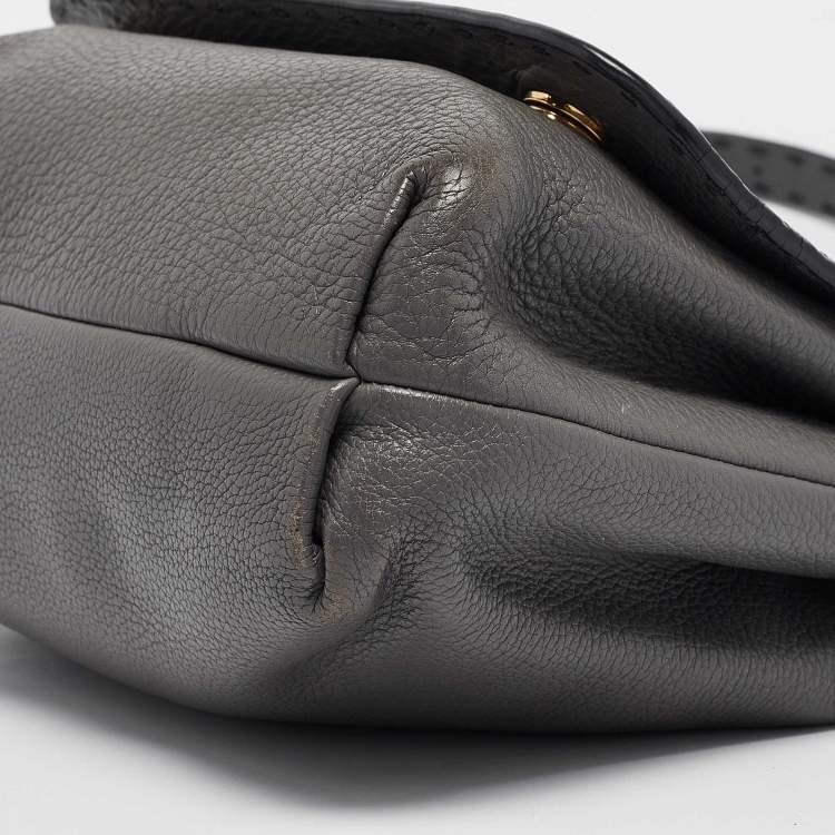 Pre Owned Dolce & Gabbana Grey Leather Miss Sicily Stitch Top Handle Bag