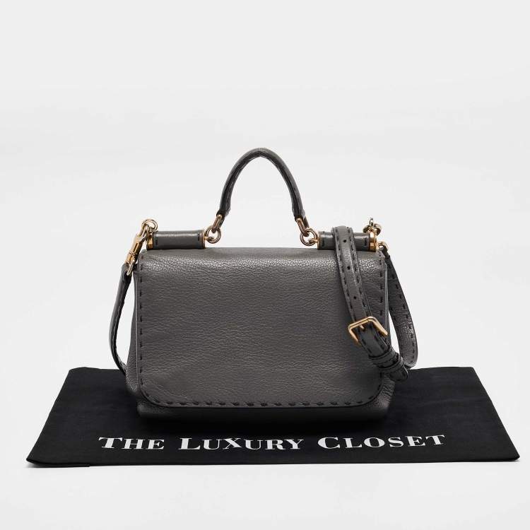 Pre Owned Dolce & Gabbana Grey Leather Miss Sicily Stitch Top Handle Bag
