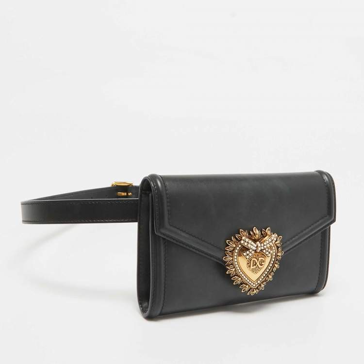 Pre Owned Dolce & Gabbana Black Leather Devotion Belt Bag