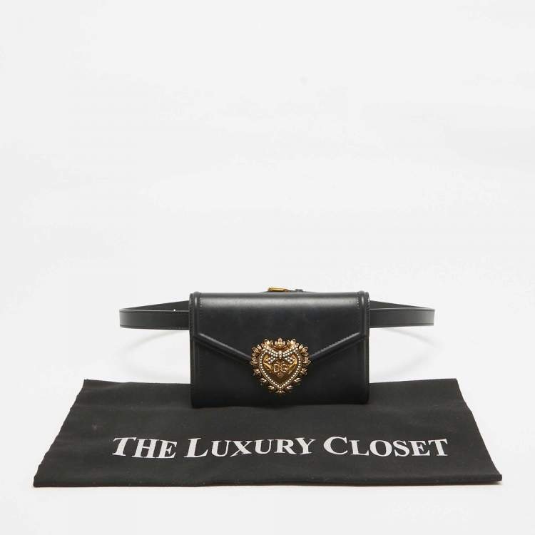 Pre Owned Dolce & Gabbana Black Leather Devotion Belt Bag