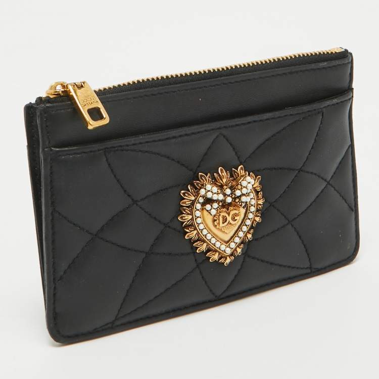 Pre Owned Dolce & Gabbana Black Leather Devotion Zip Card Holder