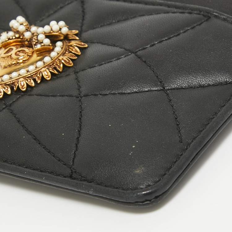 Pre Owned Dolce & Gabbana Black Leather Devotion Zip Card Holder