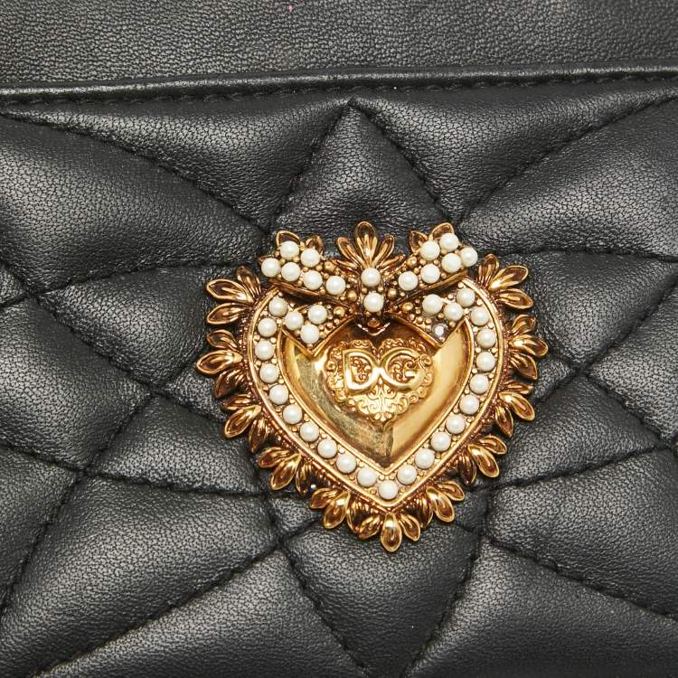 Pre Owned Dolce & Gabbana Black Leather Devotion Zip Card Holder