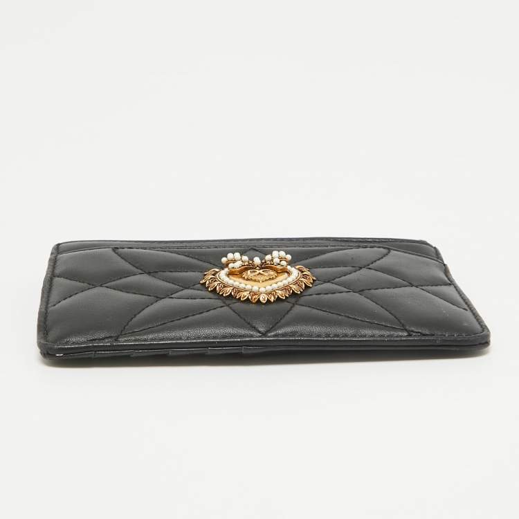 Pre Owned Dolce & Gabbana Black Leather Devotion Zip Card Holder