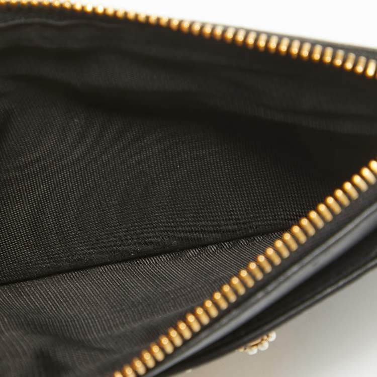 Pre Owned Dolce & Gabbana Black Leather Devotion Zip Card Holder