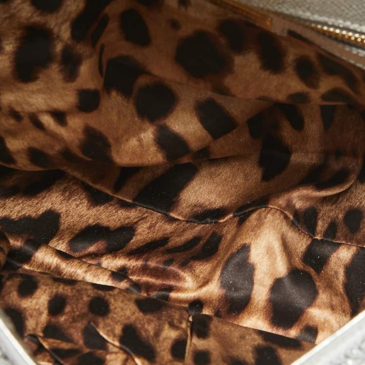 Pre Owned Dolce & Gabbana Silver Crochet Lurex Fabric and Leather Large Miss Sicily Top Handle Bag