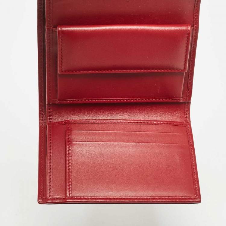 Pre Owned Dolce & Gabbana Red Lizard Embossed Leather DG Crystals Trifold Wallet