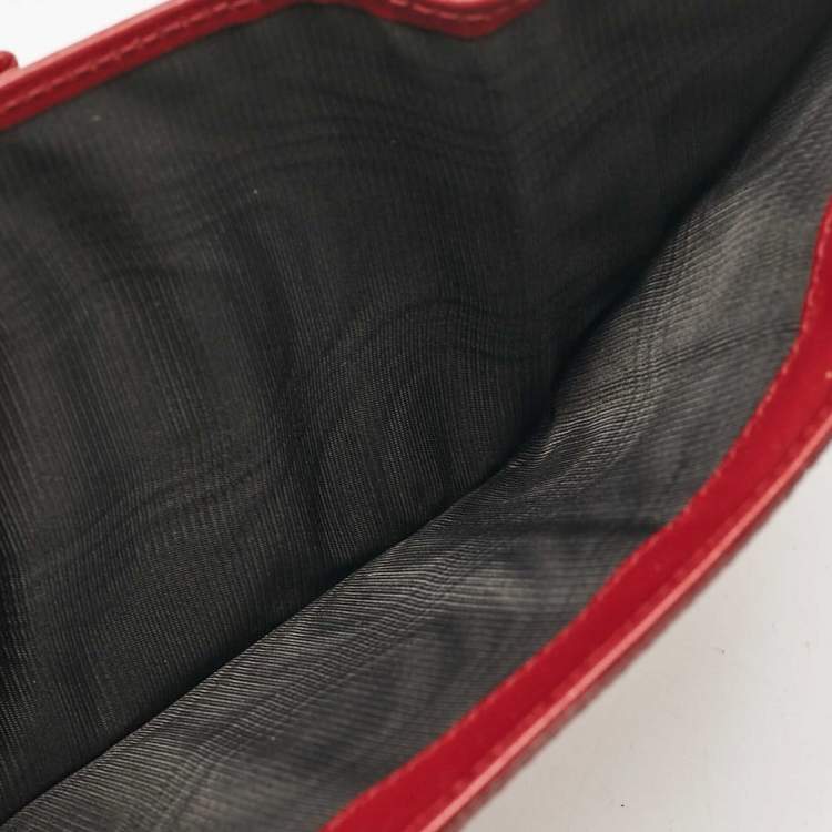 Pre Owned Dolce & Gabbana Red Lizard Embossed Leather DG Crystals Trifold Wallet