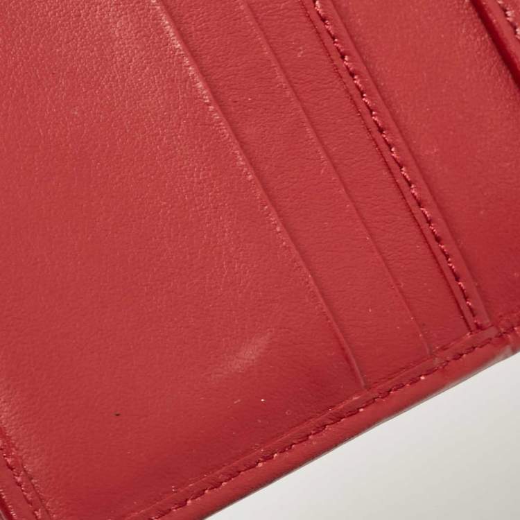 Pre Owned Dolce & Gabbana Red Lizard Embossed Leather DG Crystals Trifold Wallet
