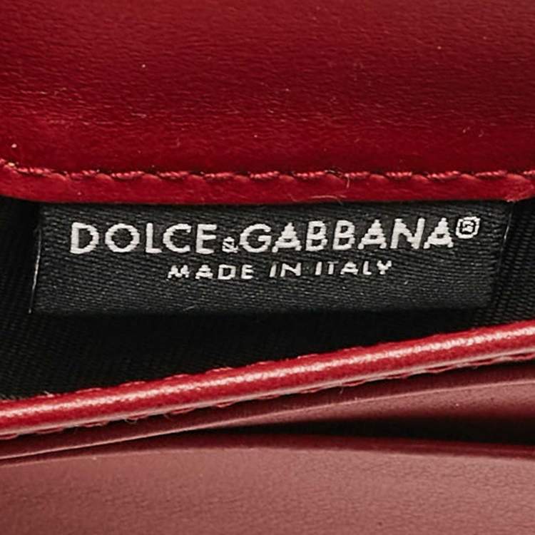 Pre Owned Dolce & Gabbana Red Lizard Embossed Leather DG Crystals Trifold Wallet