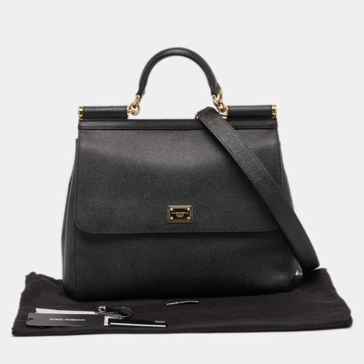 Pre Owned Dolce & Gabbana Black Leather Large Miss Sicily Top Handle Bag