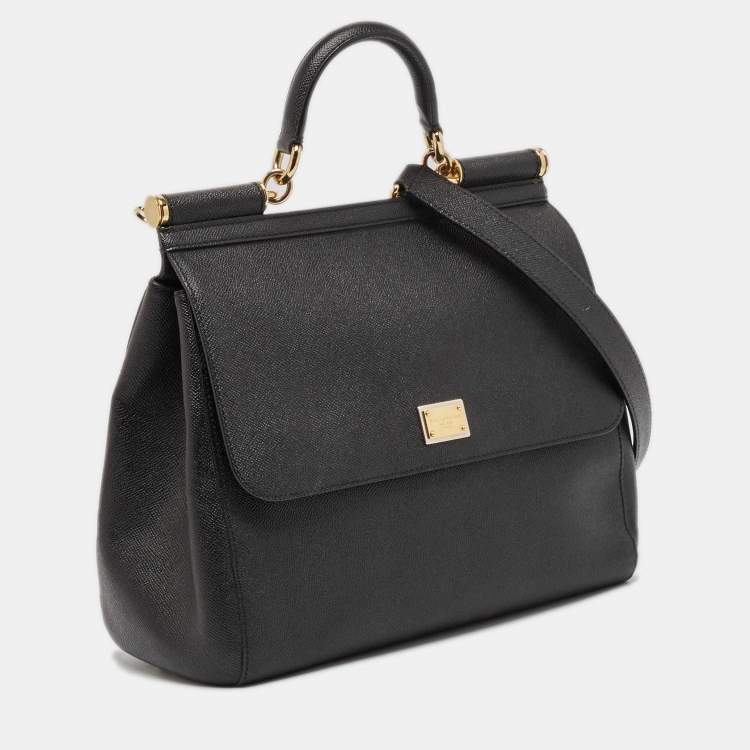 Pre Owned Dolce & Gabbana Black Leather Large Miss Sicily Top Handle Bag