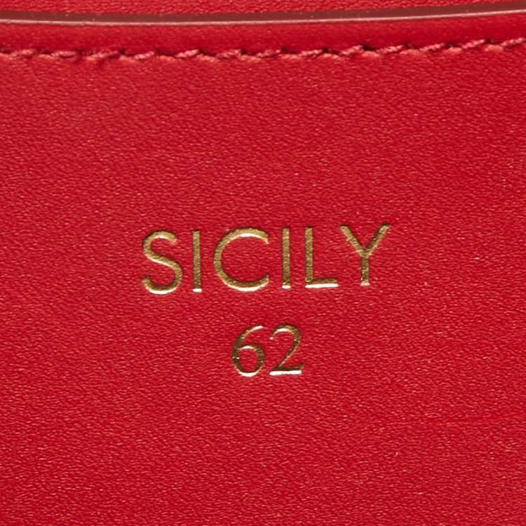 Pre Owned Dolce & Gabbana Red Leather Medium Sicily 62 Top Handle Bag