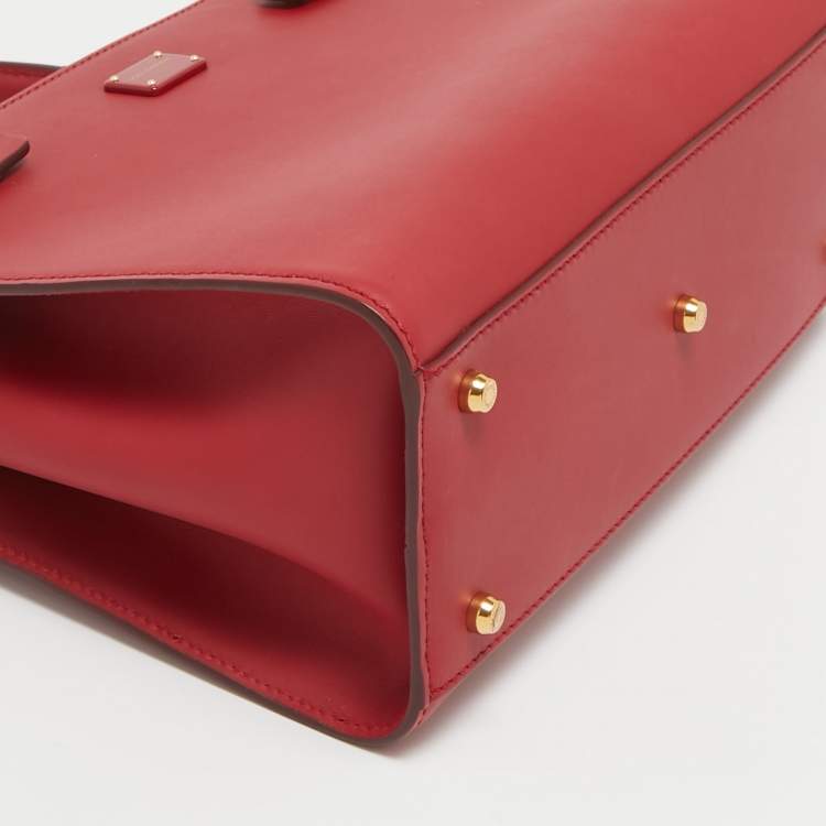 Pre Owned Dolce & Gabbana Red Leather Medium Sicily 62 Top Handle Bag