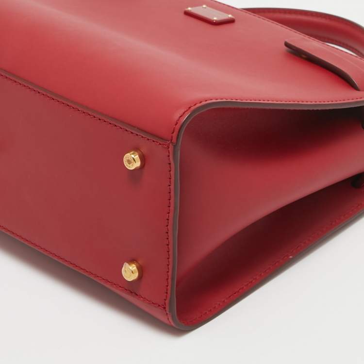 Pre Owned Dolce & Gabbana Red Leather Medium Sicily 62 Top Handle Bag