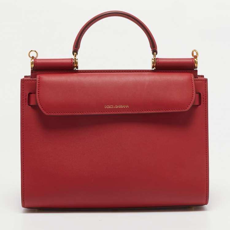 Pre Owned Dolce & Gabbana Red Leather Medium Sicily 62 Top Handle Bag