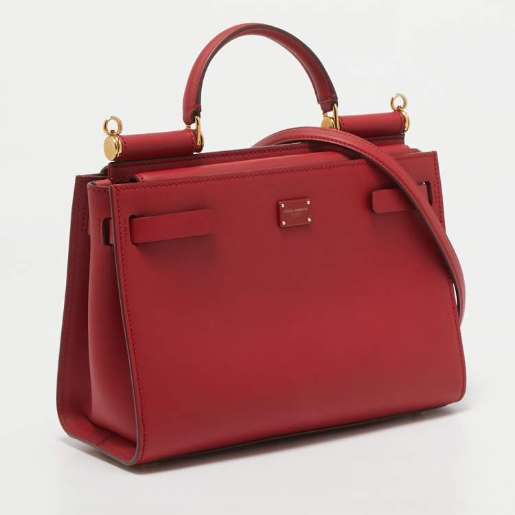 Pre Owned Dolce & Gabbana Red Leather Medium Sicily 62 Top Handle Bag