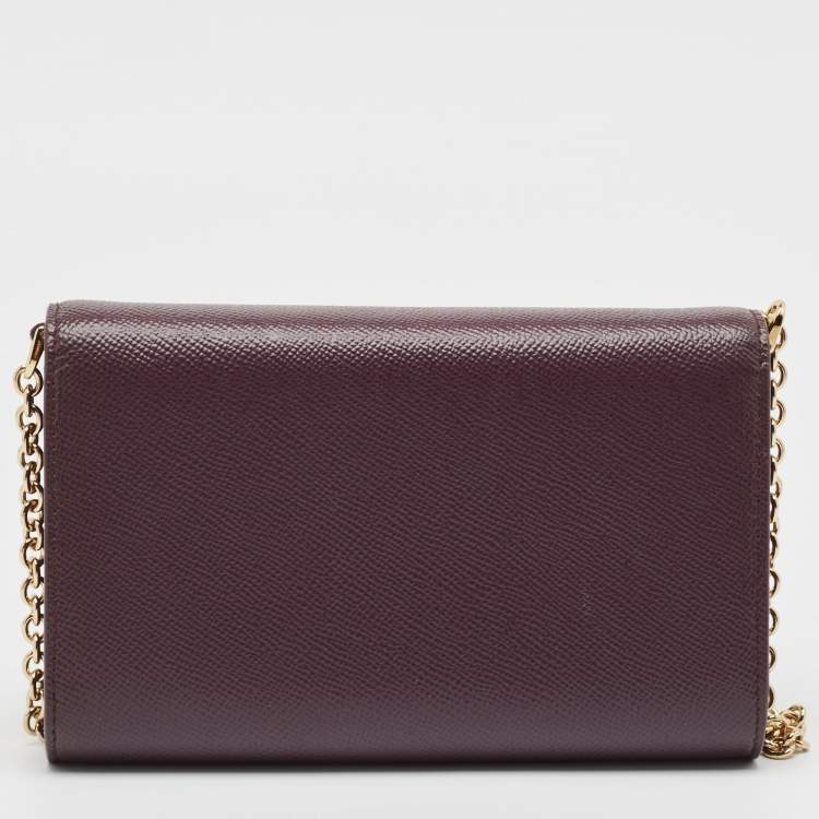 Pre Owned Dolce & Gabbana Purple Leather Crystal Logo Chain Clutch