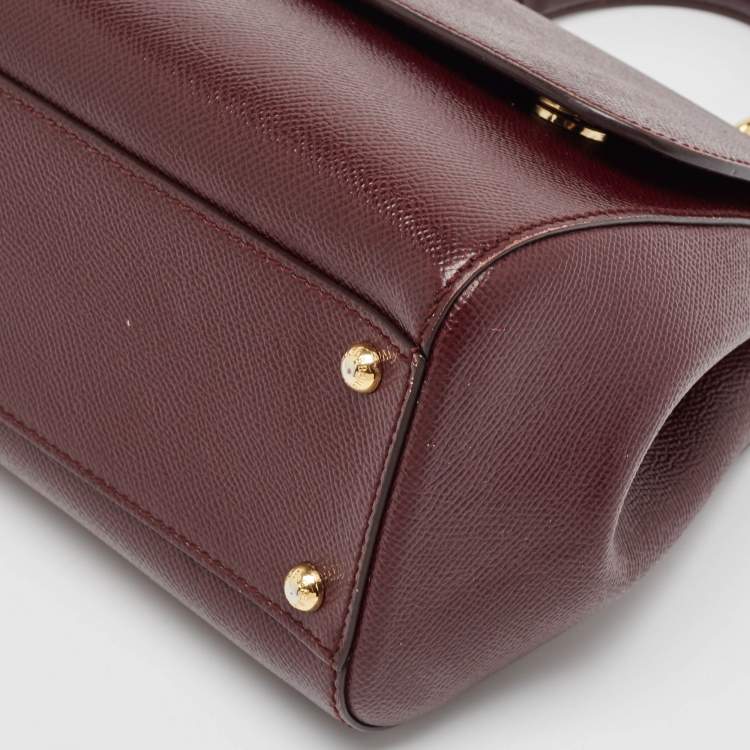 Pre Owned Dolce & Gabbana Burgundy Leather Medium Miss Sicily Top Handle Bag