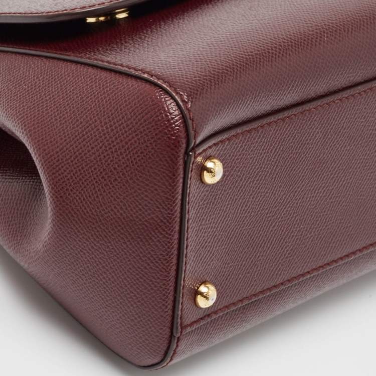 Pre Owned Dolce & Gabbana Burgundy Leather Medium Miss Sicily Top Handle Bag