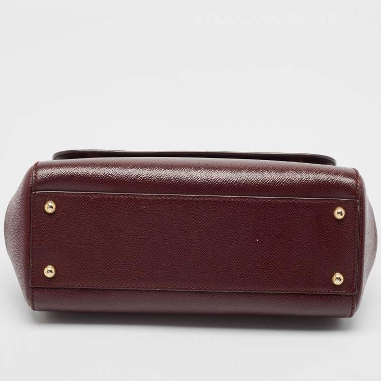 Pre Owned Dolce & Gabbana Burgundy Leather Medium Miss Sicily Top Handle Bag