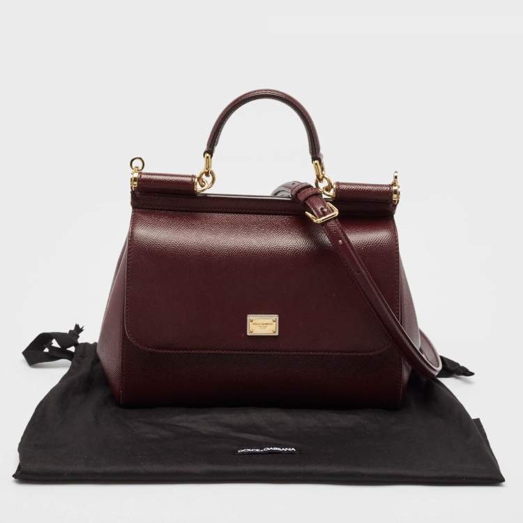 Pre Owned Dolce & Gabbana Burgundy Leather Medium Miss Sicily Top Handle Bag