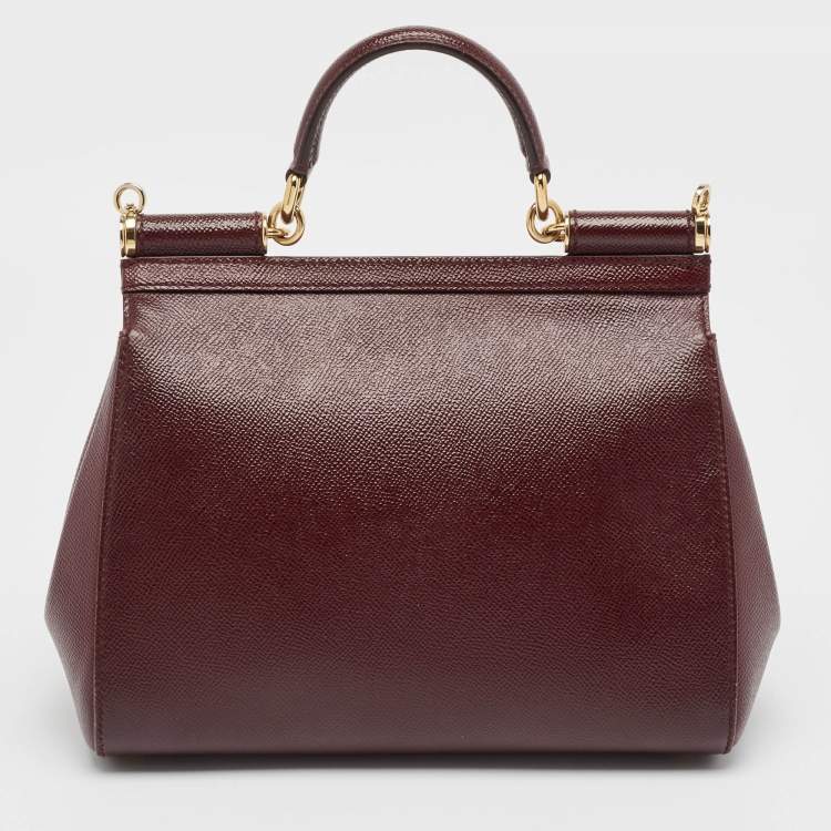 Pre Owned Dolce & Gabbana Burgundy Leather Medium Miss Sicily Top Handle Bag