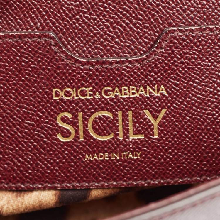 Pre Owned Dolce & Gabbana Burgundy Leather Medium Miss Sicily Top Handle Bag