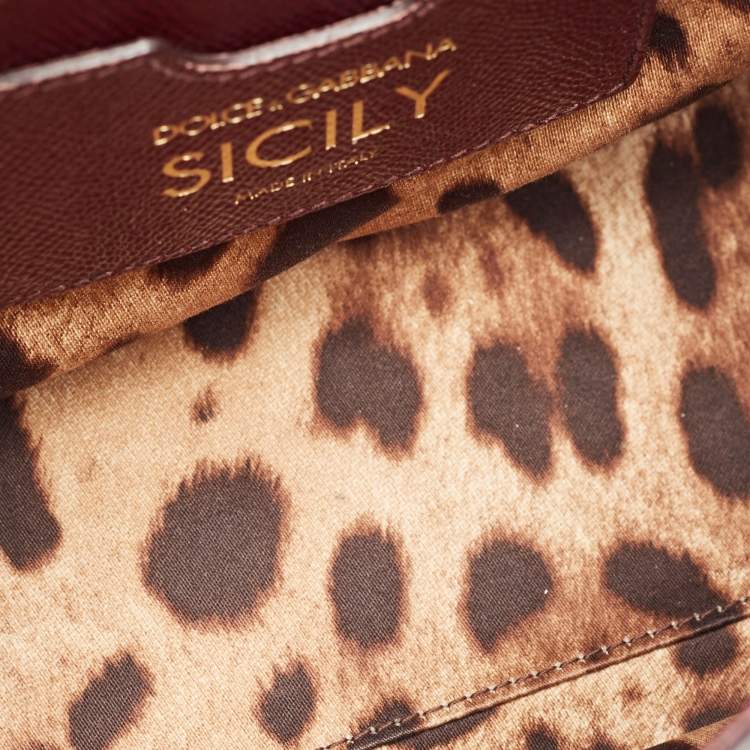 Pre Owned Dolce & Gabbana Burgundy Leather Medium Miss Sicily Top Handle Bag