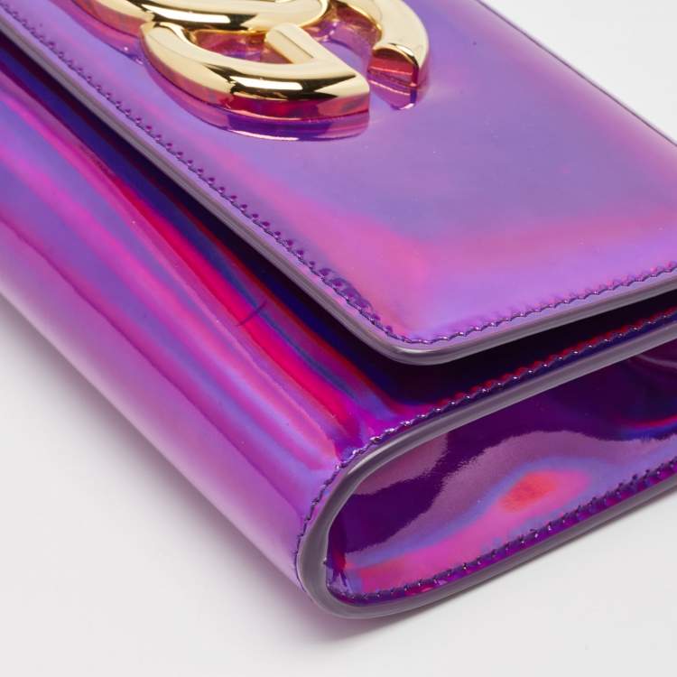 Pre Owned Dolce & Gabbana Purple Holographic Patent Leather DG Millennials Shoulder Bag