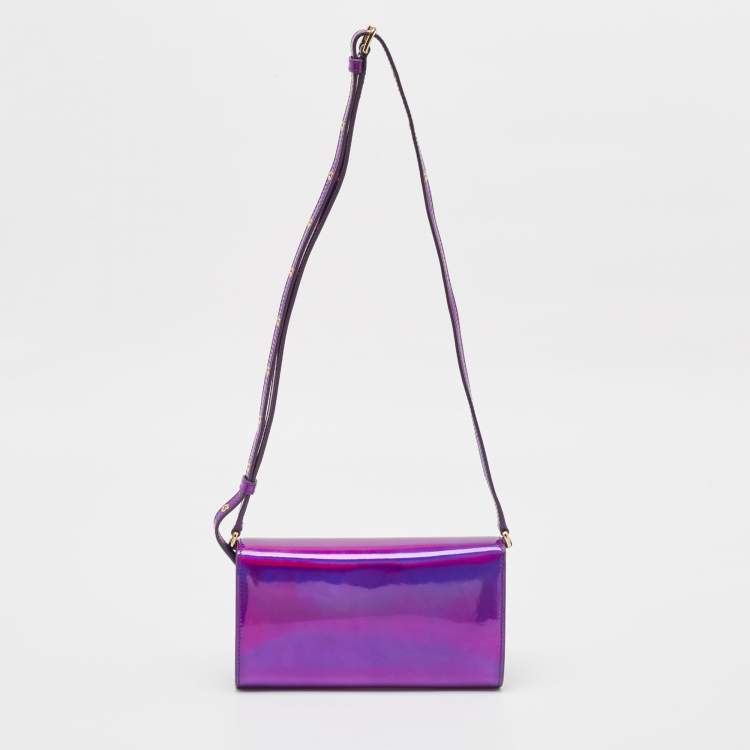 Pre Owned Dolce & Gabbana Purple Holographic Patent Leather DG Millennials Shoulder Bag