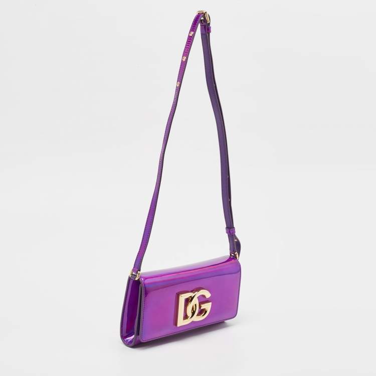 Pre Owned Dolce & Gabbana Purple Holographic Patent Leather DG Millennials Shoulder Bag