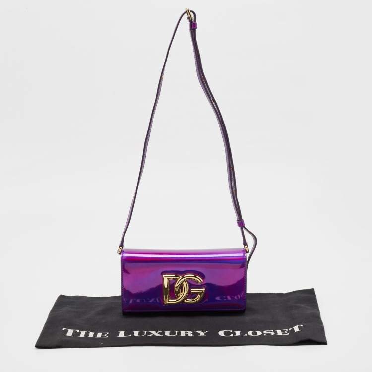 Pre Owned Dolce & Gabbana Purple Holographic Patent Leather DG Millennials Shoulder Bag