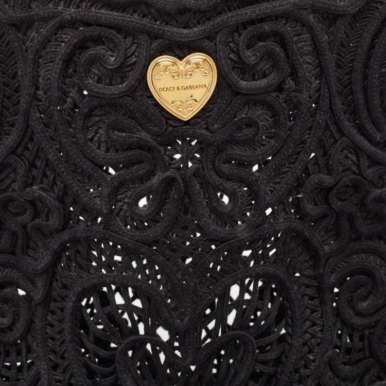 Pre Owned Dolce & Gabbana Black Crochet Fabric Small Beatrice Tote