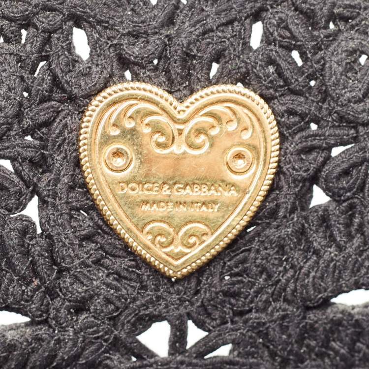 Pre Owned Dolce & Gabbana Black Crochet Fabric Small Beatrice Tote