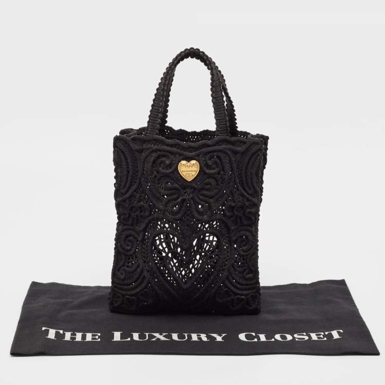 Pre Owned Dolce & Gabbana Black Crochet Fabric Small Beatrice Tote