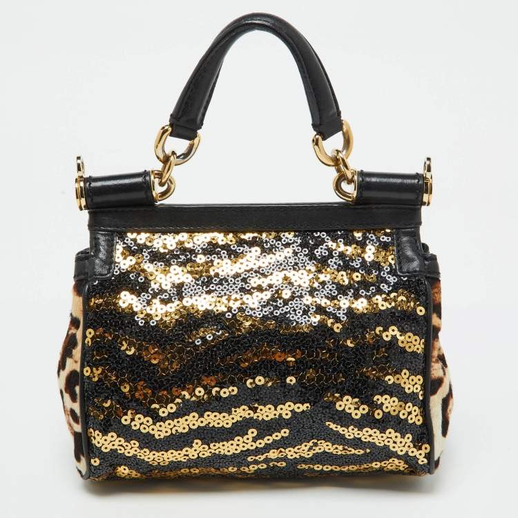 Pre Owned Dolce & Gabbana Multicolor Calf Hair and Sequins Small Miss Sicily Top Handle Bag