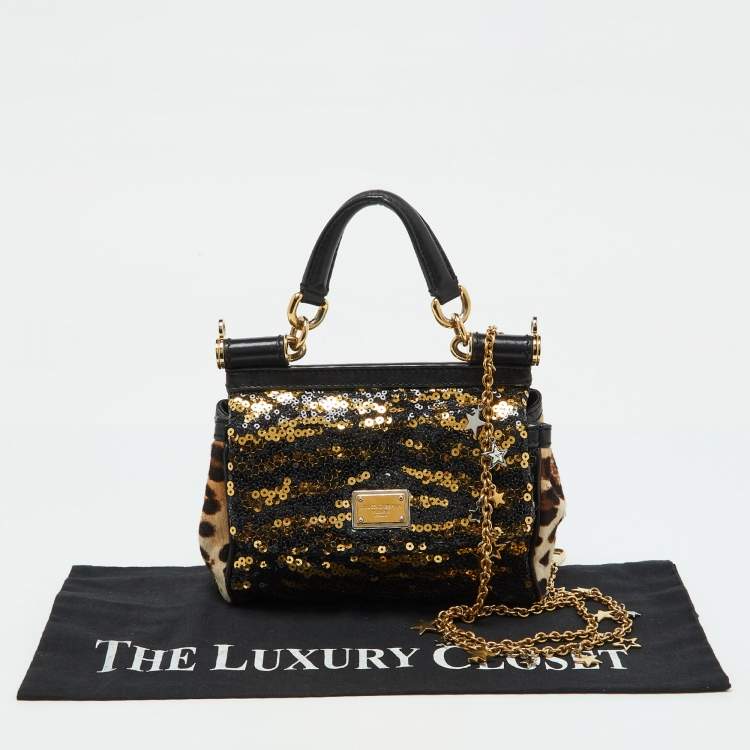 Pre Owned Dolce & Gabbana Multicolor Calf Hair and Sequins Small Miss Sicily Top Handle Bag