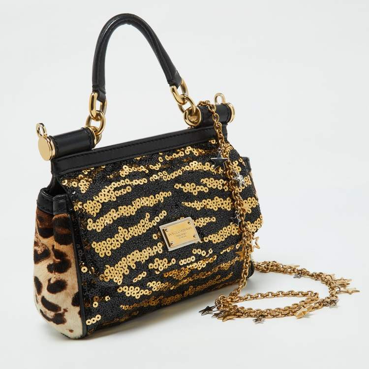 Pre Owned Dolce & Gabbana Multicolor Calf Hair and Sequins Small Miss Sicily Top Handle Bag
