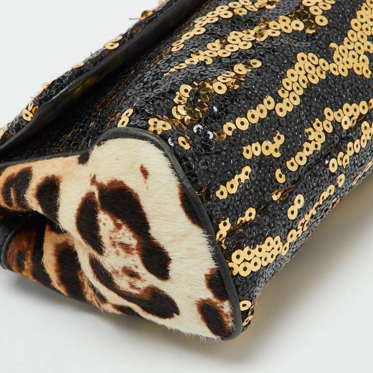 Pre Owned Dolce & Gabbana Multicolor Calf Hair and Sequins Small Miss Sicily Top Handle Bag