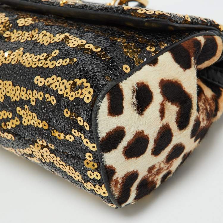Pre Owned Dolce & Gabbana Multicolor Calf Hair and Sequins Small Miss Sicily Top Handle Bag