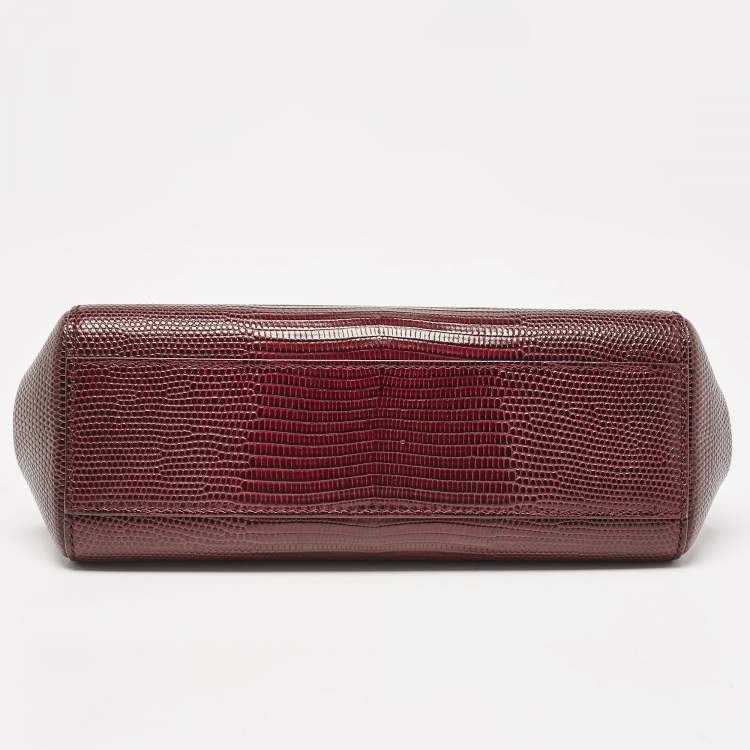 Pre Owned Dolce & Gabbana Burgundy Lizard Embossed Leather Small Miss Sicily Top Handle Bag
